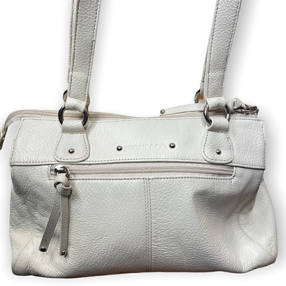 Stone & Co Womens Cream Leather Double Handles Classic Shoulder Handbag Purse